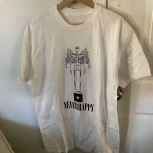Neverhappy “die” white tee black variant Edition of 2 per size per color Limited